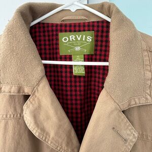 Orvis Tan Cotton Field Jacket with Red-Black Buffalo Check Lining